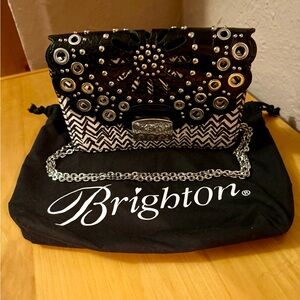 Brighton Black and Silver Clutch with Chain